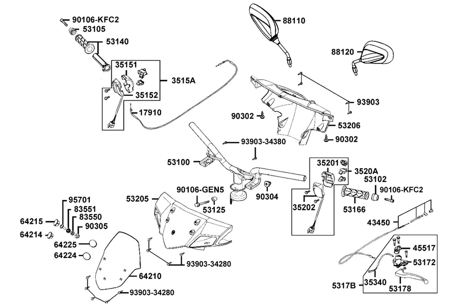 F03 Handle Steering and Handle Cover parts diagram