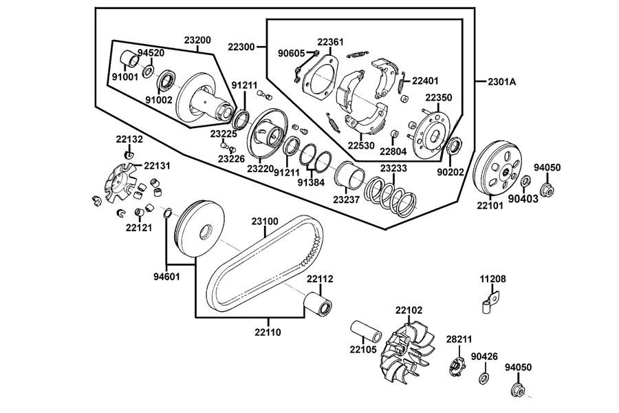 E06 Driven Pulley parts diagram