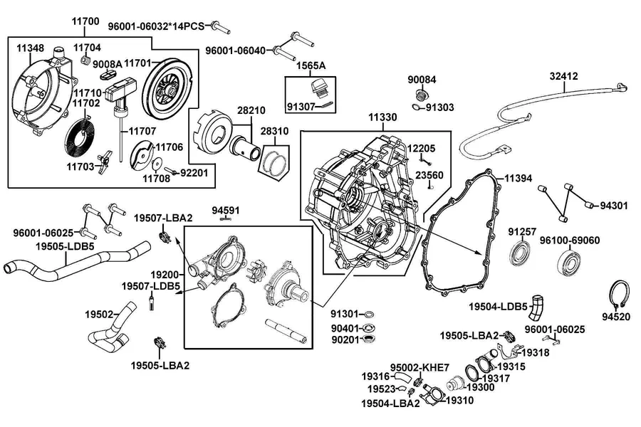 E04 Right Crankcase Cover and Water Pump parts diagram