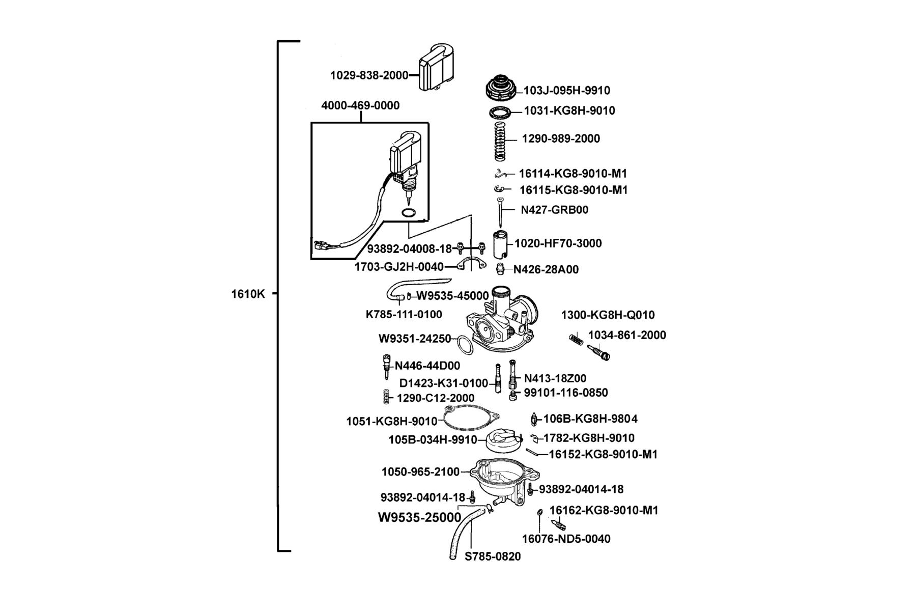 KYMCO Mongoose 70 2009 Carburetor parts diagram