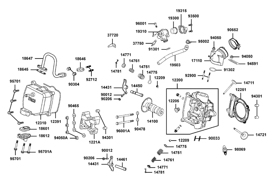 E02 Cylinder Head Cover and Cylinder Head parts diagram