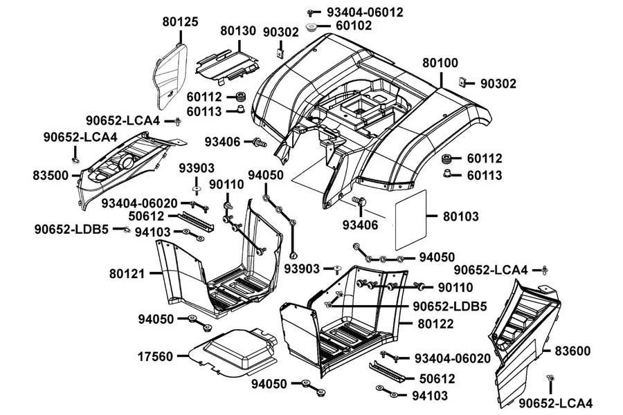 F12 Fender Rear and Mudguard Floor parts diagram