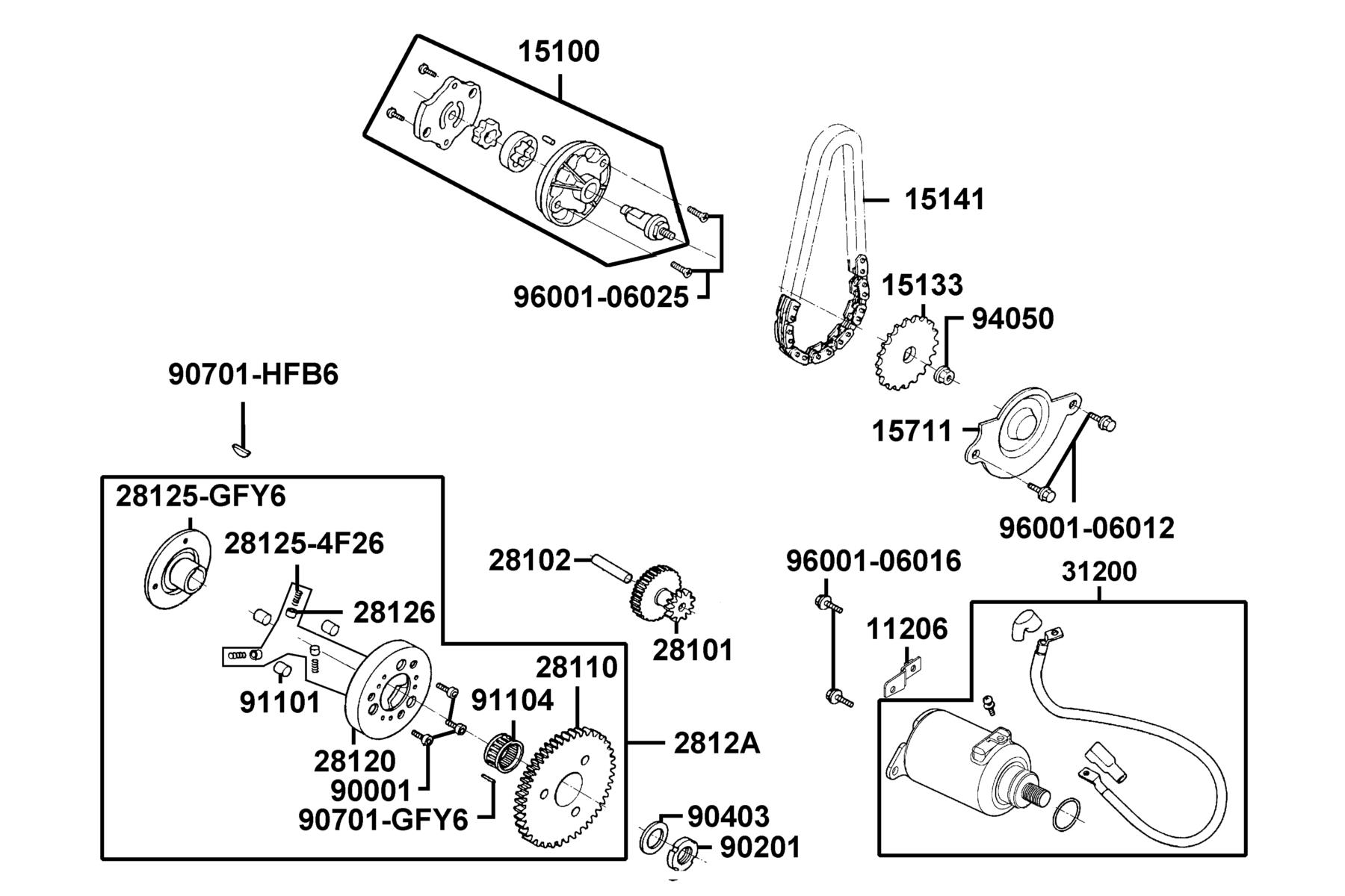 LIKE(2019~) Starting Motor ● Oil Pump parts diagram
