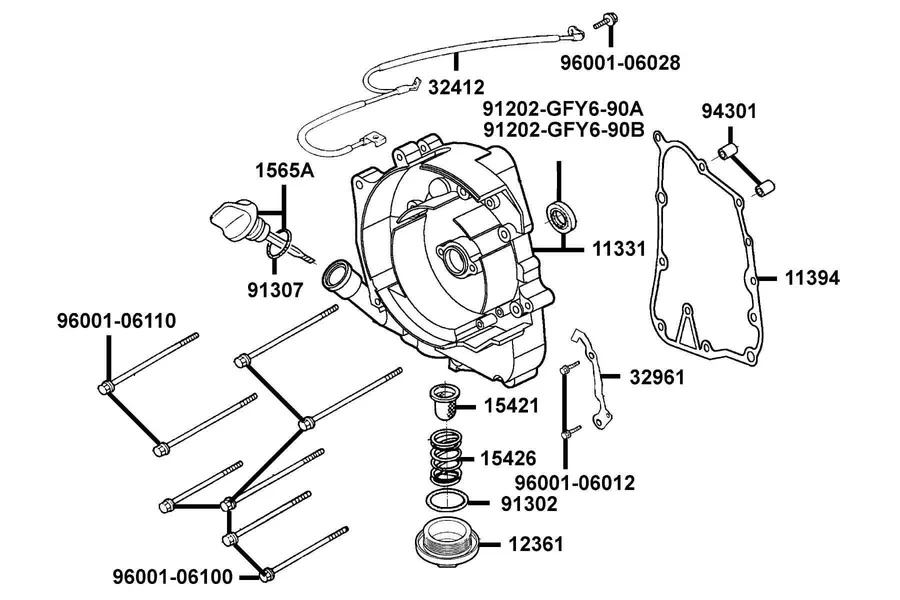 E04 Right Crankcase Cover parts diagram