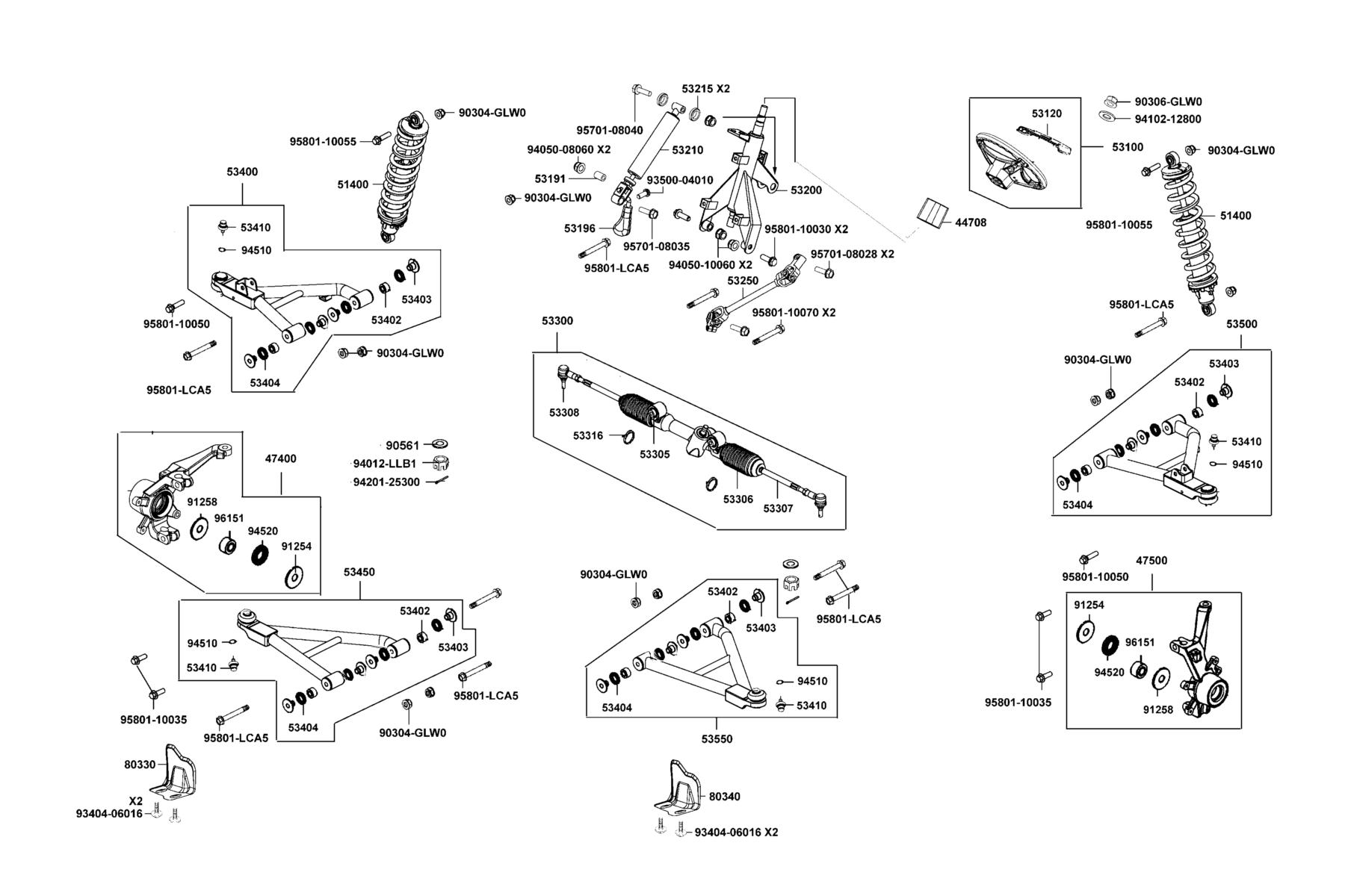 UXV 450i LE (2016~) Cushion Assy Fr●Wheel Assy Steering parts diagram