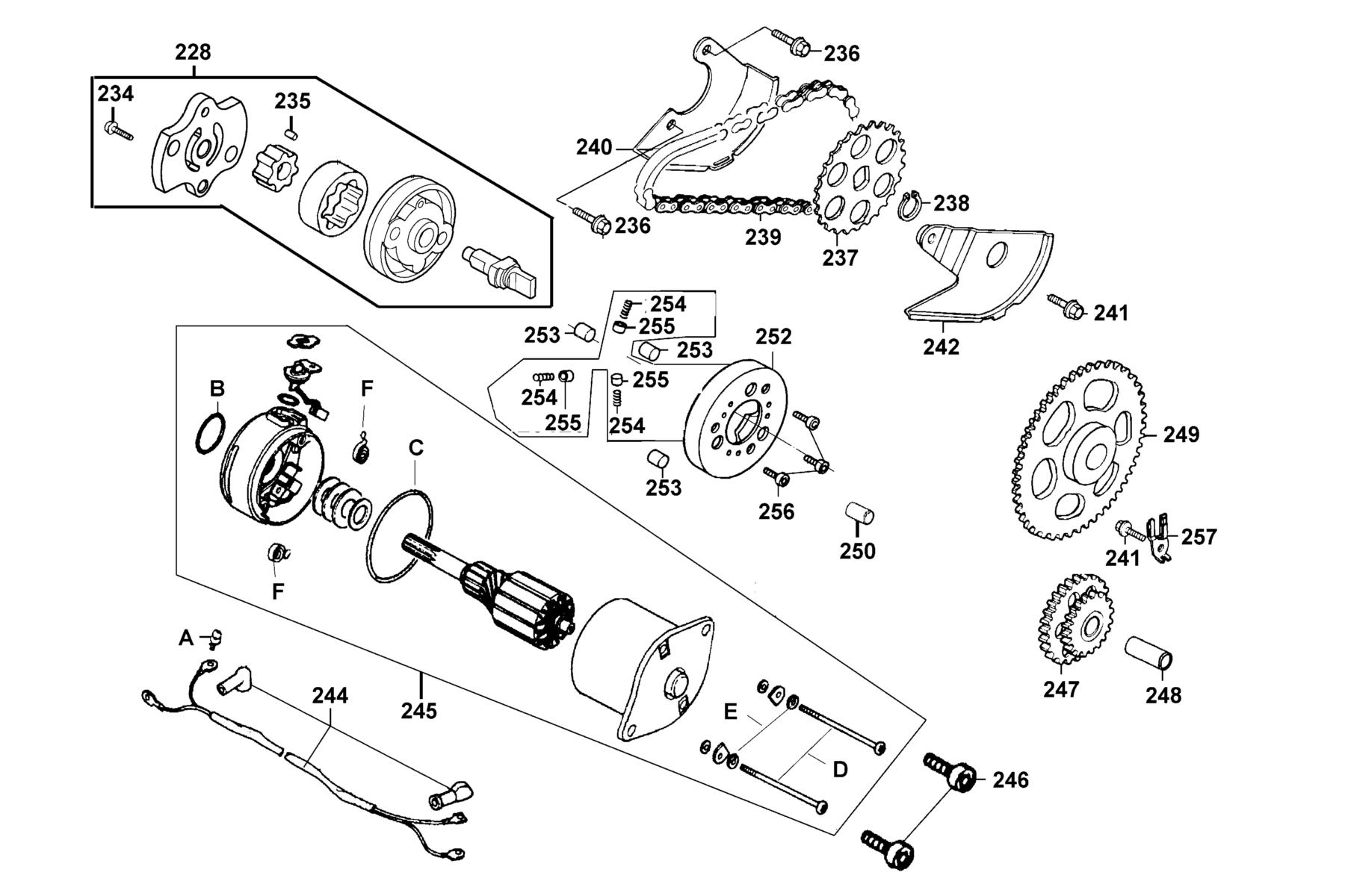 KYMCO B&W150 Starting Motor and Oil Pump parts diagram