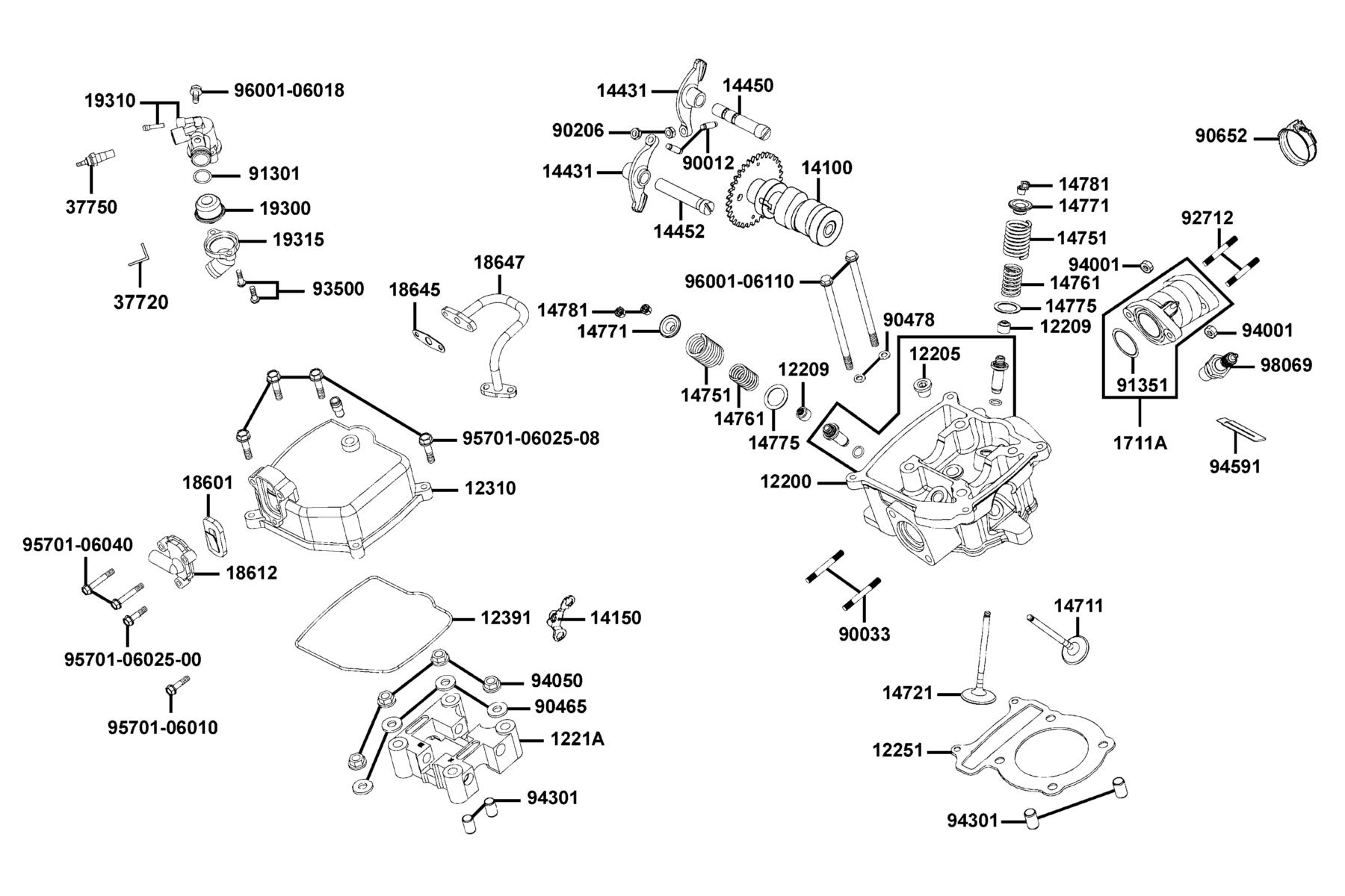 KYMCO MXU 300 (2014+) Cylinder Head Cover and Cylinder Head parts diagram