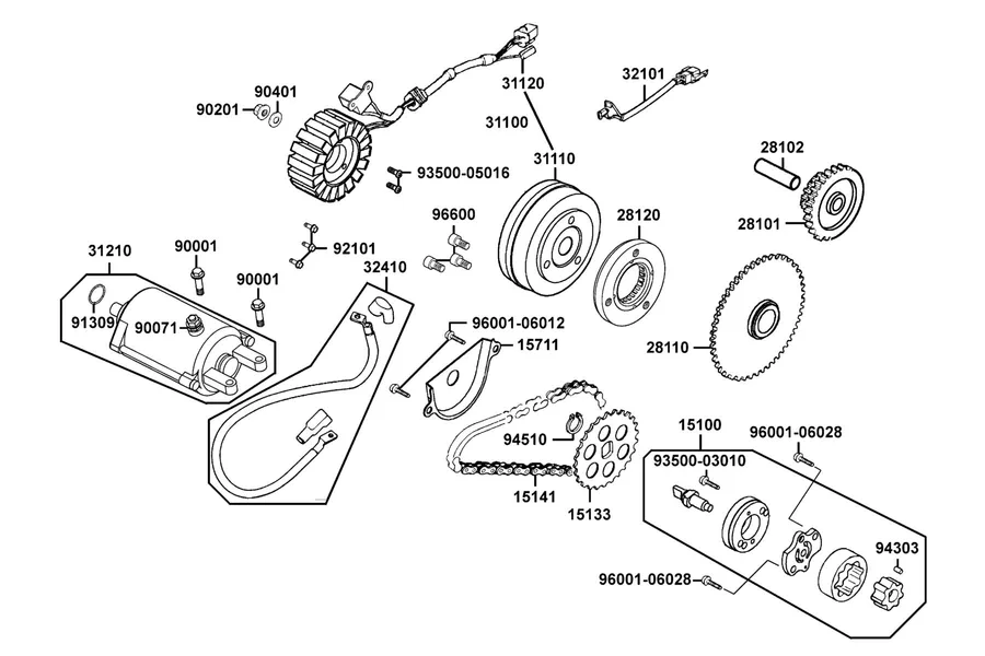 E06 Starting Motor and Generator parts diagram