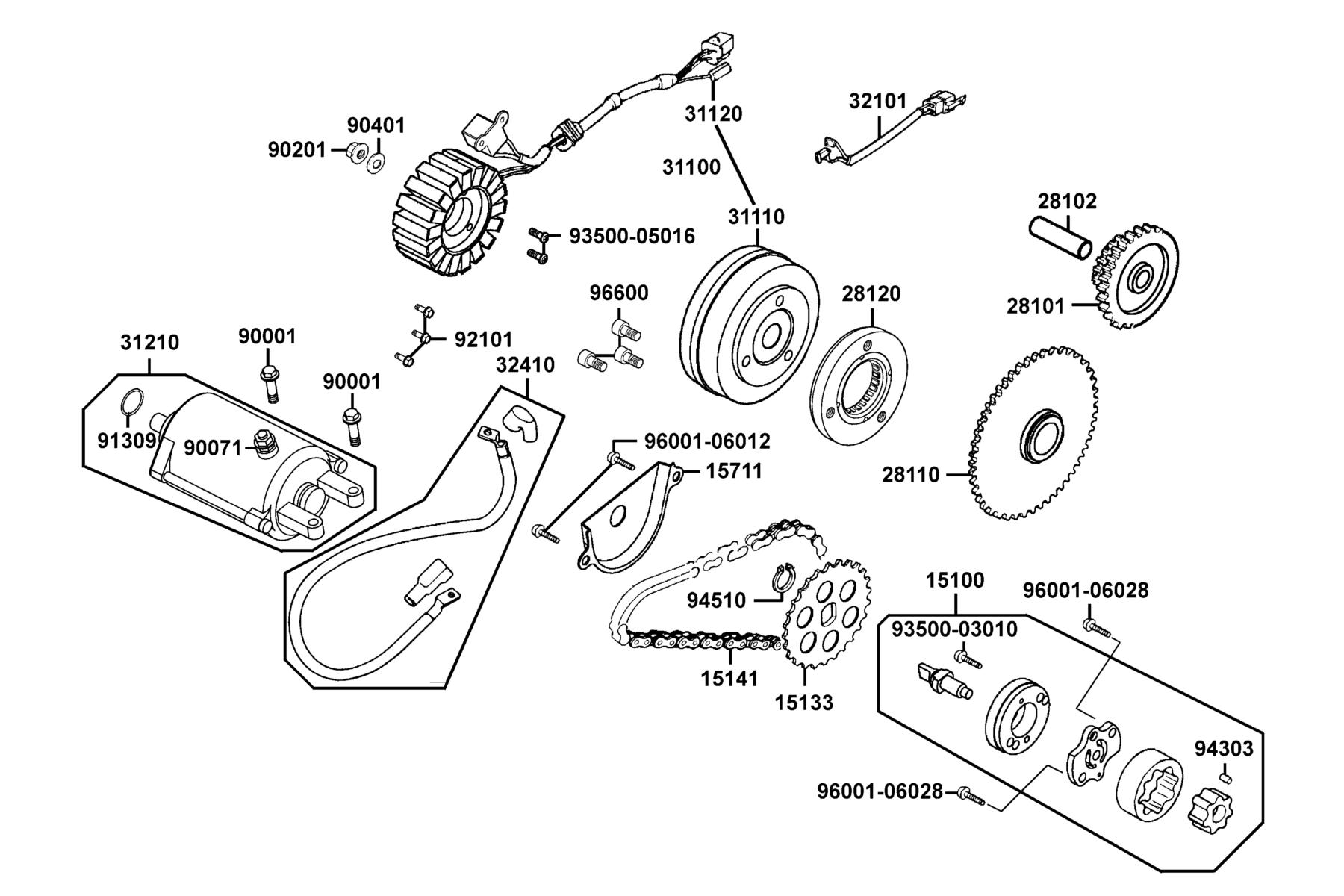 KYMCO GRANDVISTA 250 (2008-2009) Starting Motor and Generator parts diagram