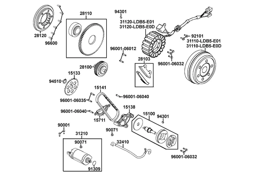 E06 Starting Motor and Generator parts diagram