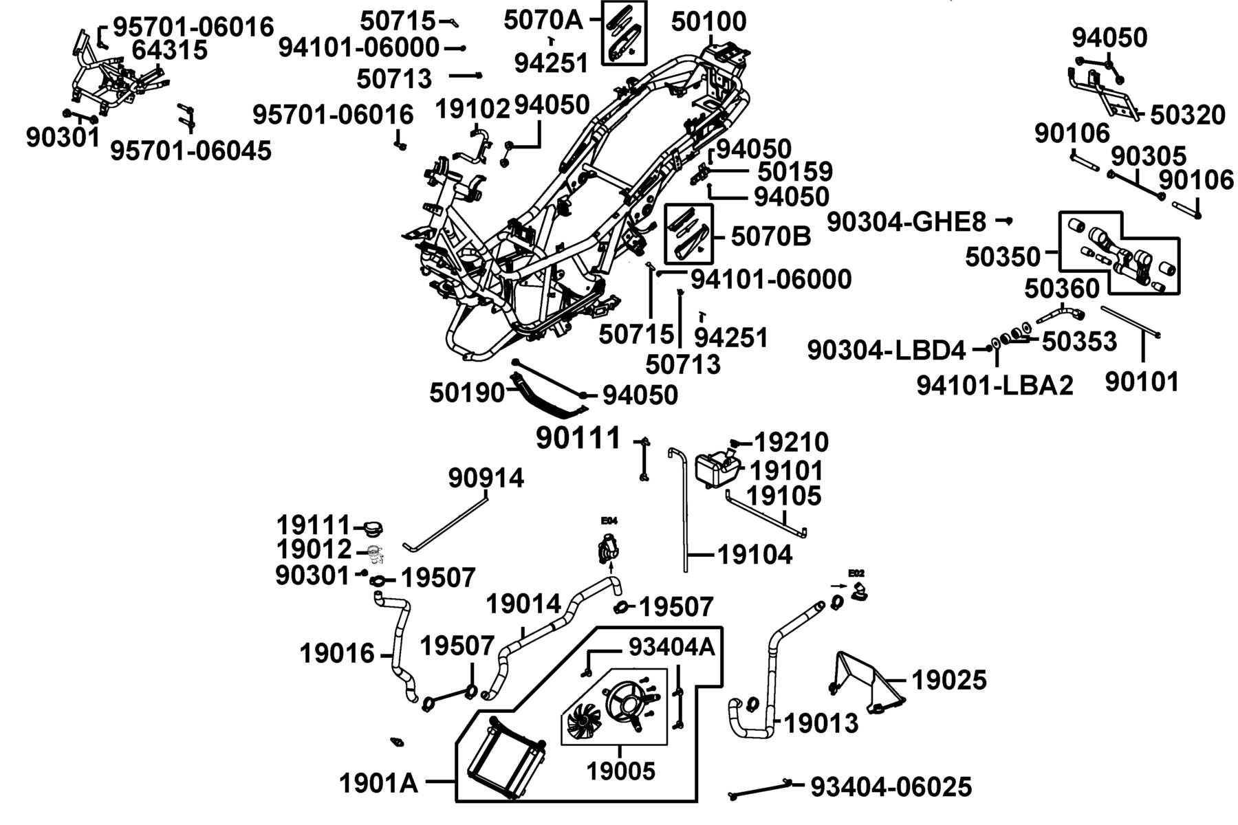X-TOWN300i ABS (2019) Frame Body parts diagram