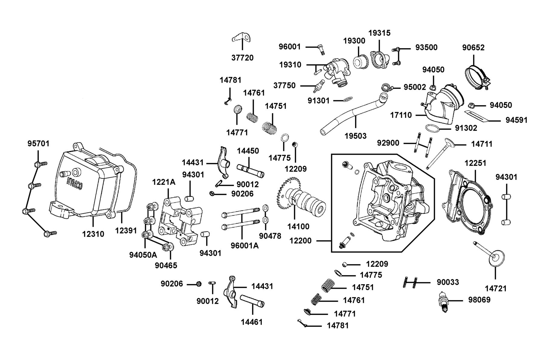 KYMCO Bet&Win 250 (2003-2007) Cylinder Head Cover and Cylinder Head parts diagram