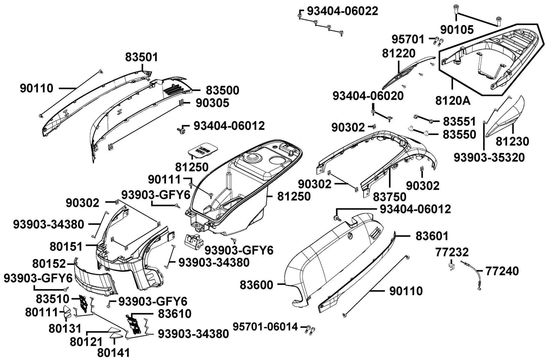 LIKE(2019~) Body Cover ● Luggage Box parts diagram