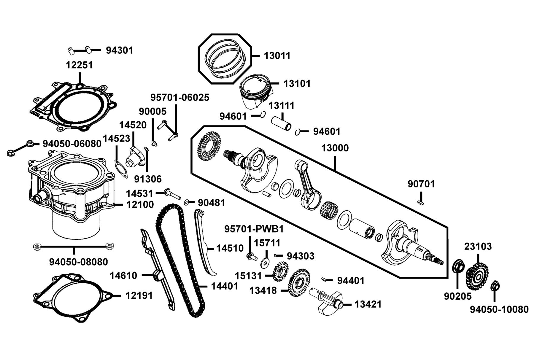 UXV 450i MY2024 Cylinder ● Piston ● Crankshaft parts diagram