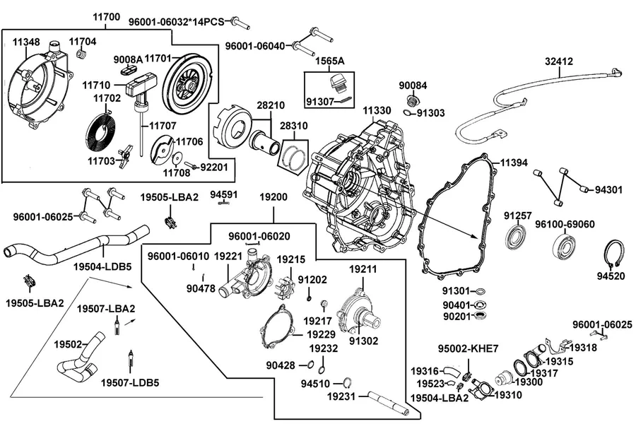 E04 Right Crankcase Cover and Water Pump parts diagram