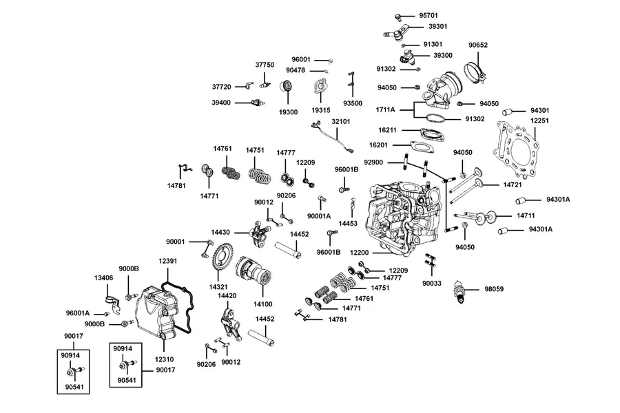 E02 Cylinder Head Cover and Cylinder Head parts diagram