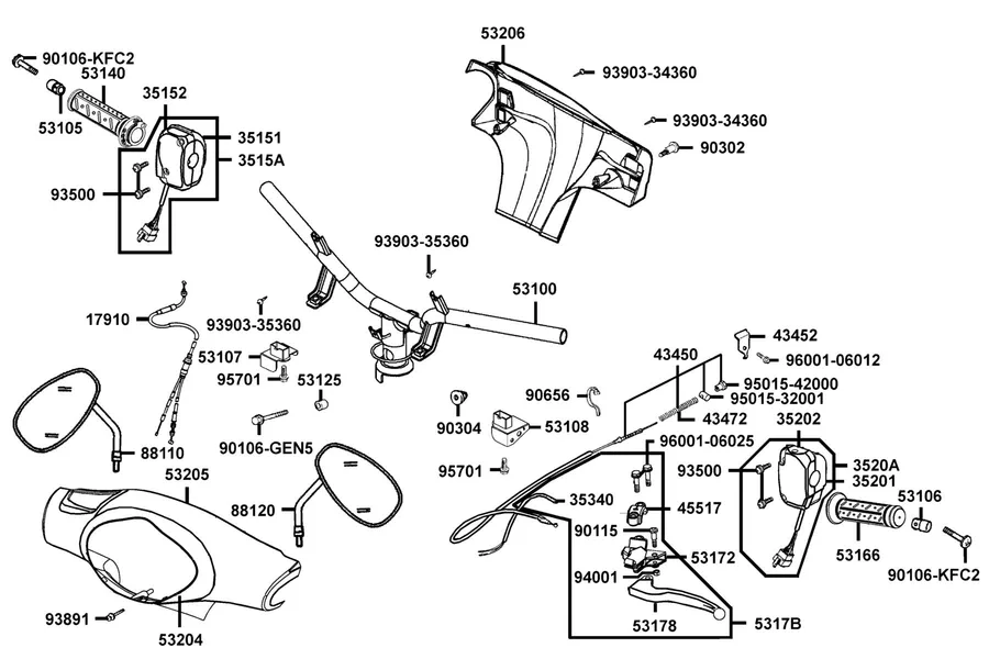 F03 Handle Steering and Handle Cover parts diagram