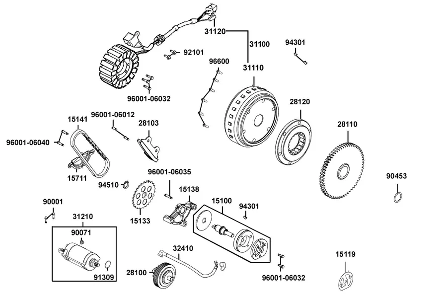 E06 Starting Motor and Generator parts diagram