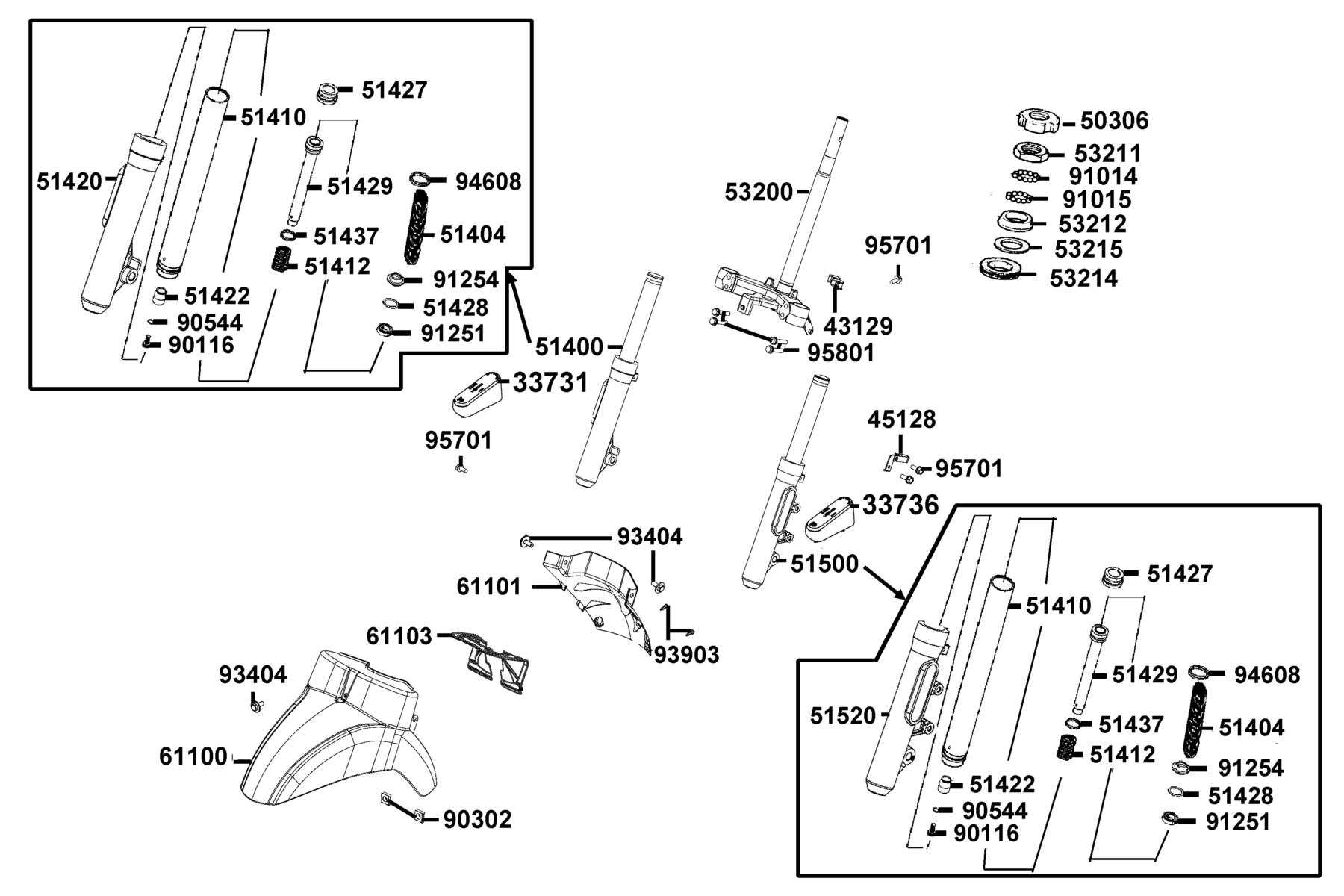 LIKE(2)50(2019~) Stem Steering ● Front Cushion parts diagram
