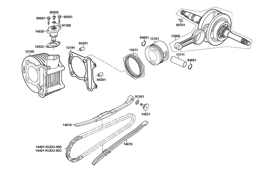 E03 Cylinder, Piston and Crankshaft parts diagram