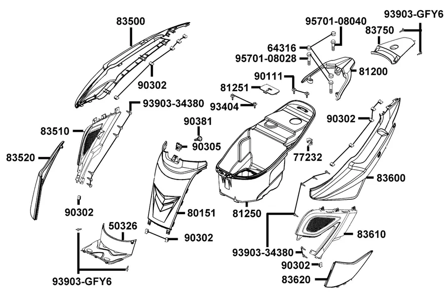 F12 Body Cover and Luggage Box parts diagram