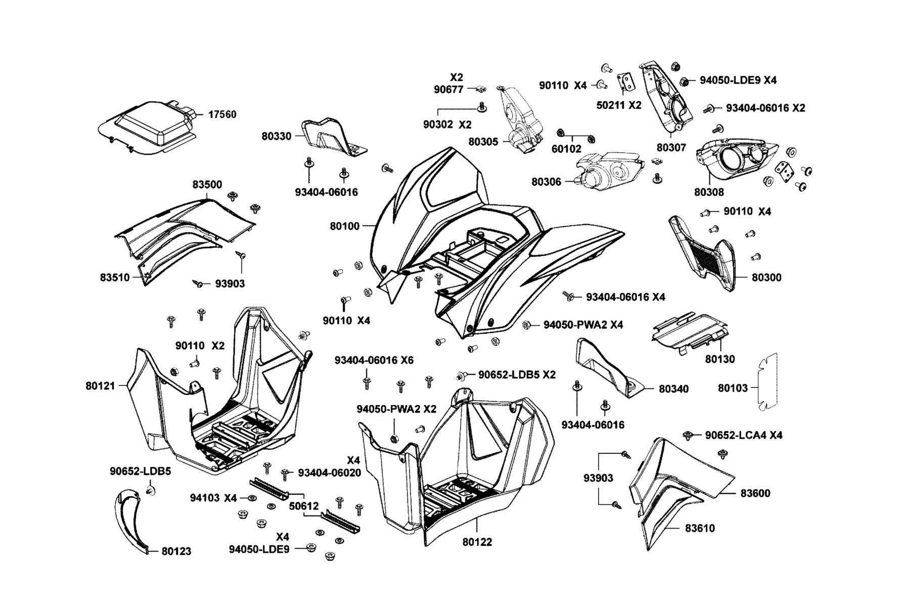 MAXXER 450i (2023) Fender Rear ● Mudguard Floor parts diagram