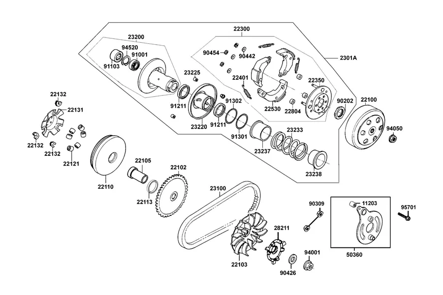 E05 Driven Pulley parts diagram