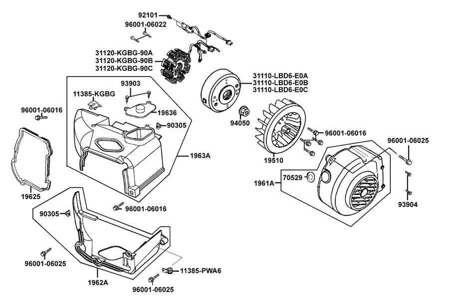 E07 Fan Cover and Generator parts diagram