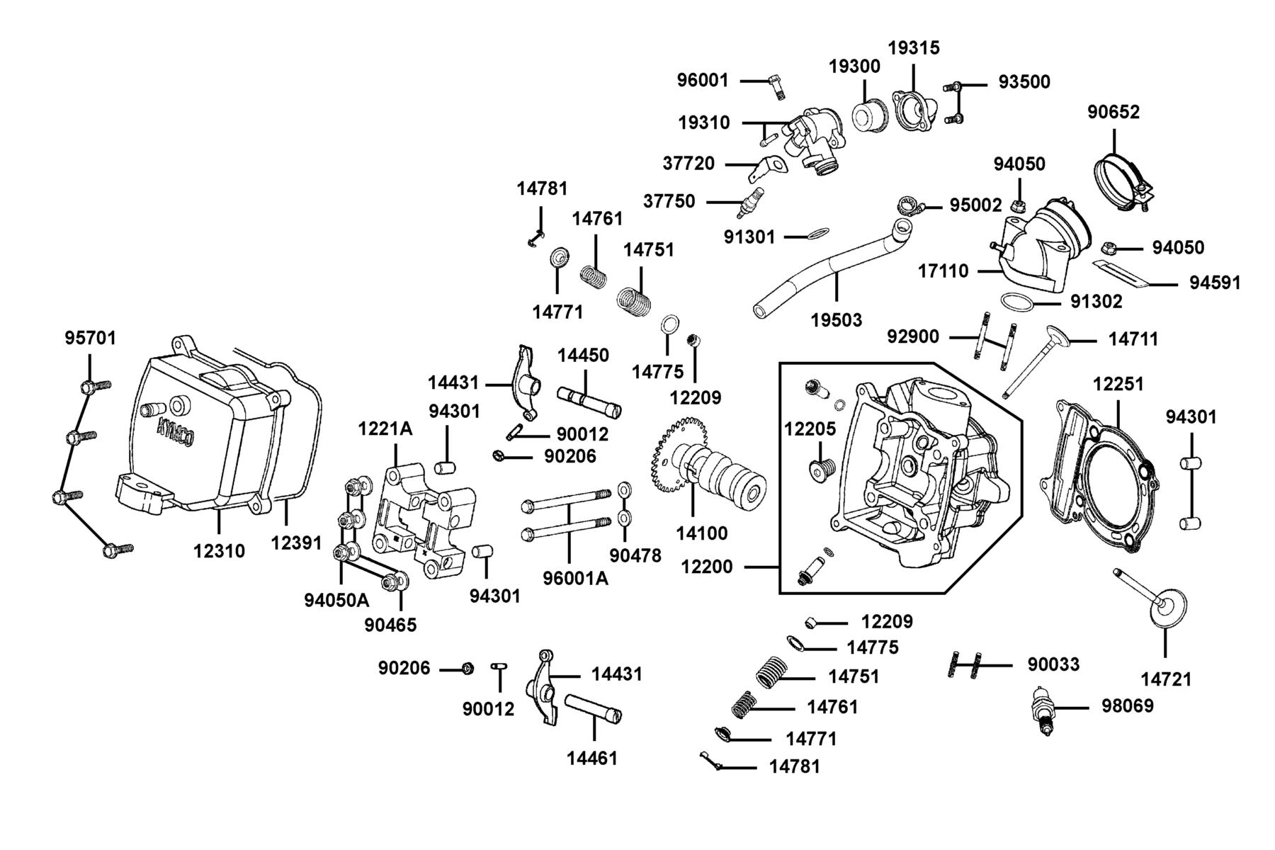 KYMCO B&W 250 (2008) Cylinder Head Cover and Cylinder Head parts diagram