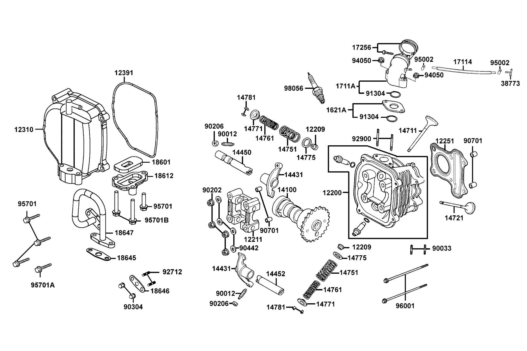 KYMCO VITALITY50 (2008-2008) Cylinder Head Cover and Cylinder Head parts diagram