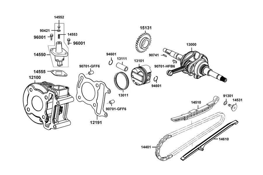 E03 Cylinder, Piston and Crankshaft parts diagram