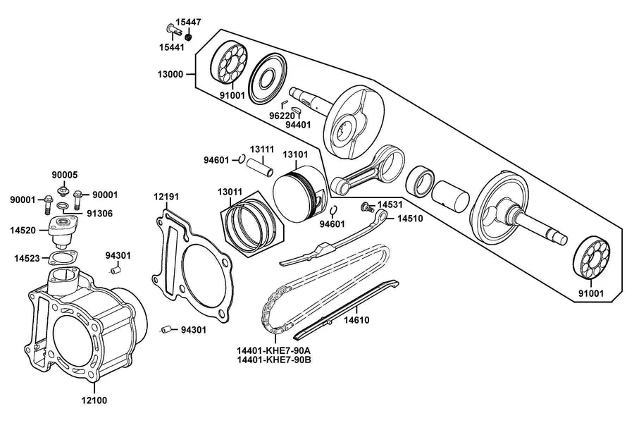 E03 Cylinder, Piston and Crankshaft parts diagram