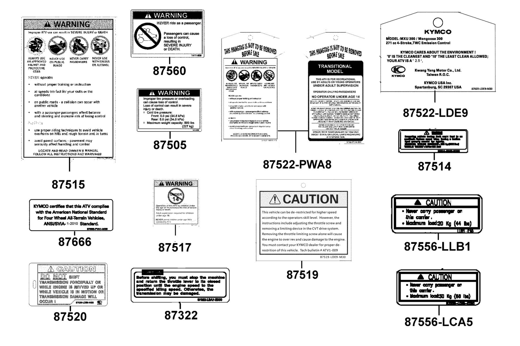 MXU 270(2019) Caution Label parts diagram