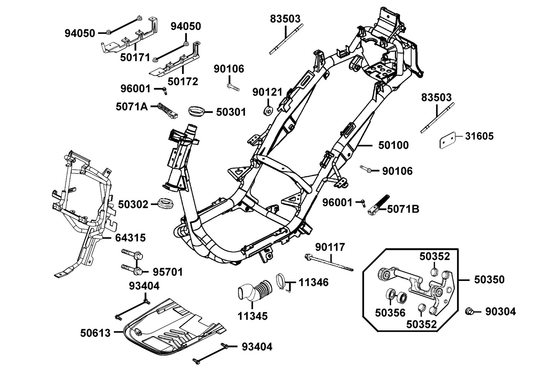 KYMCO YAGER GT 200i (2009-2013) Frame Body parts diagram