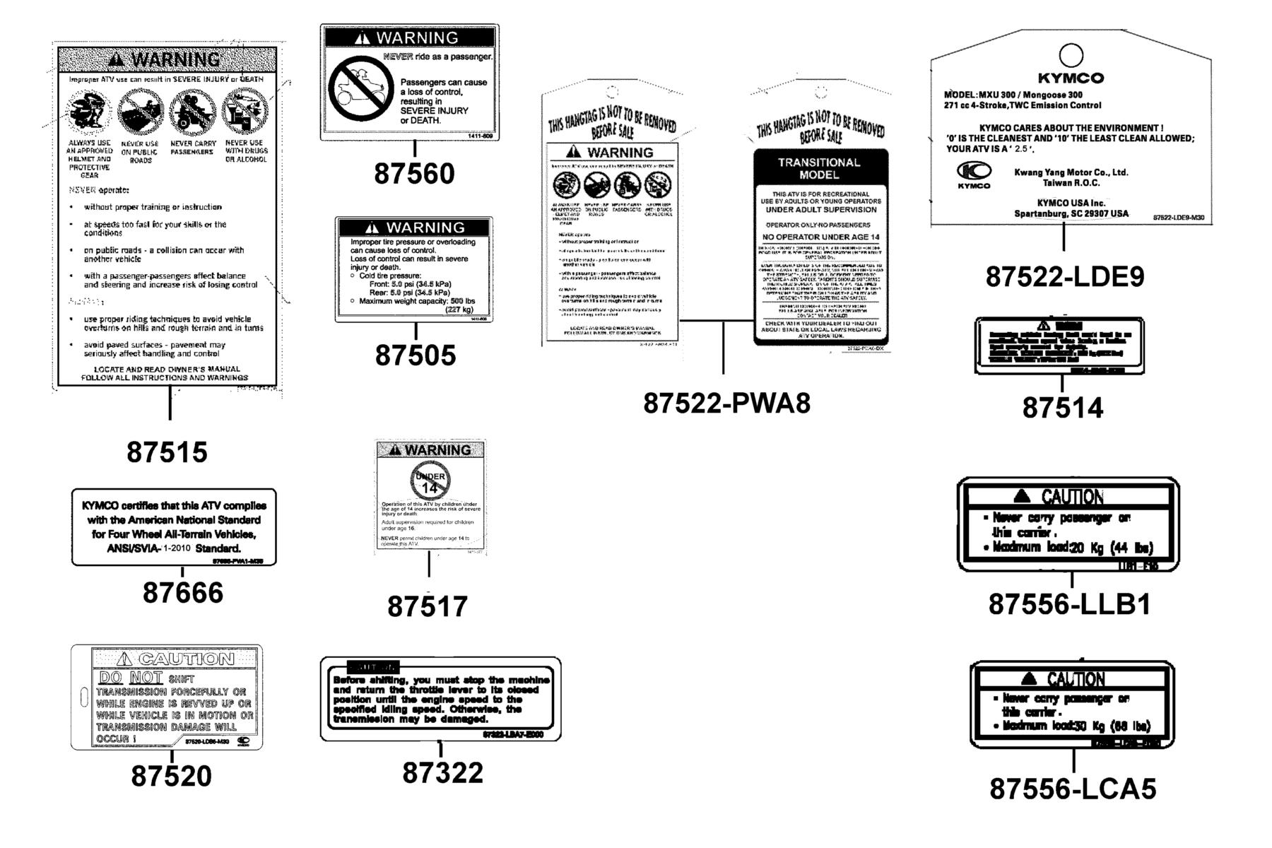 MXU 270 (2016~) Caution Label parts diagram