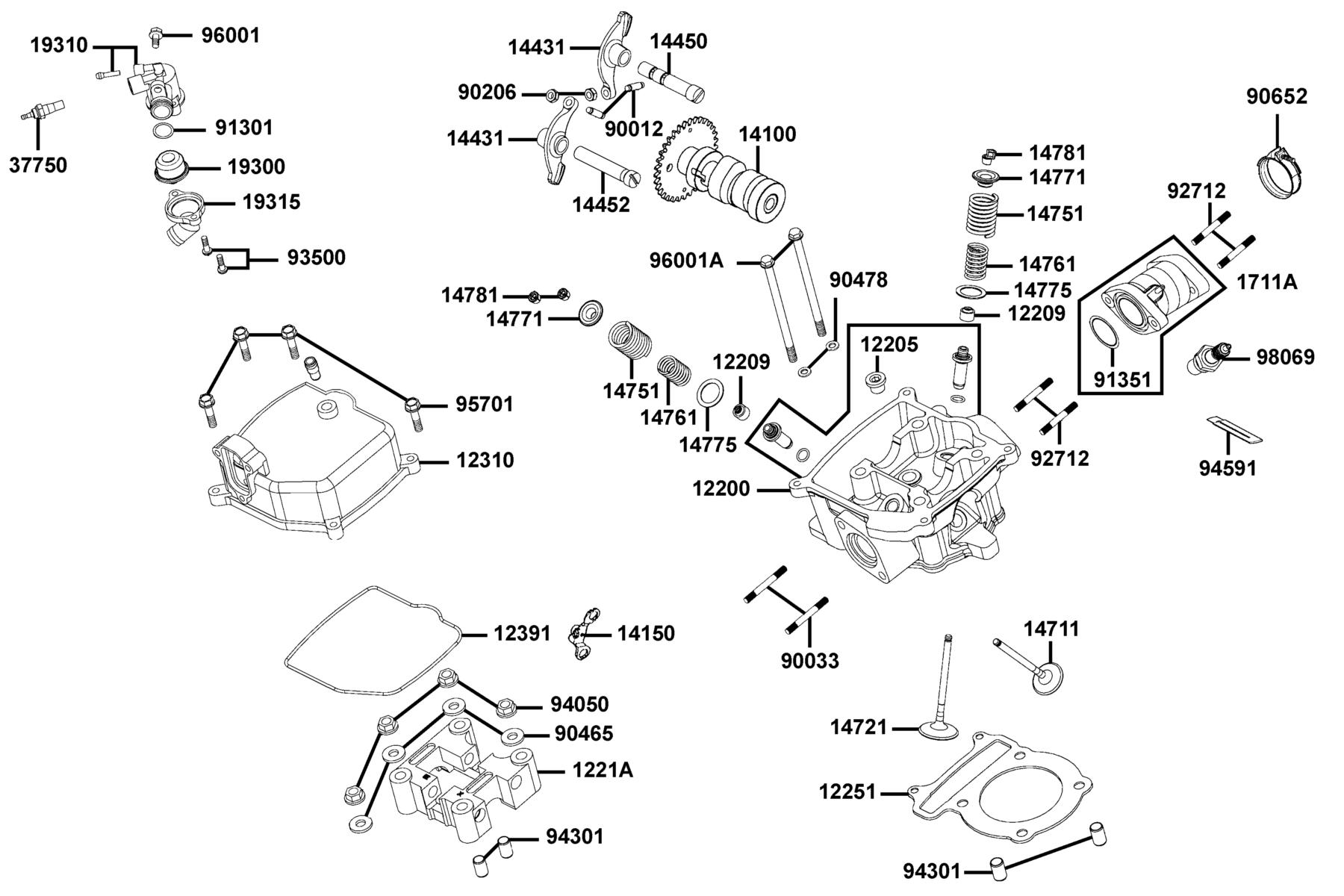 KYMCO Mongoose 300 (2009-2009) Cylinder Head Cover and Cylinder Head parts diagram