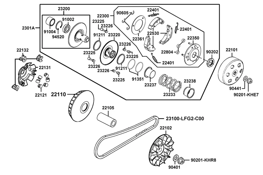 E06 Driven Pulley parts diagram
