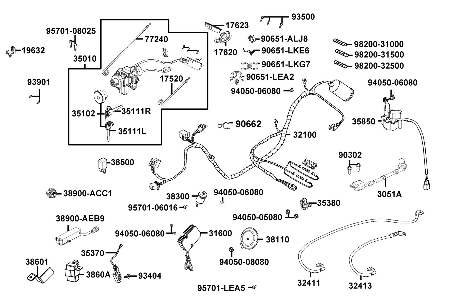 People S 150i ABS MY2026 Wire Harness parts diagram