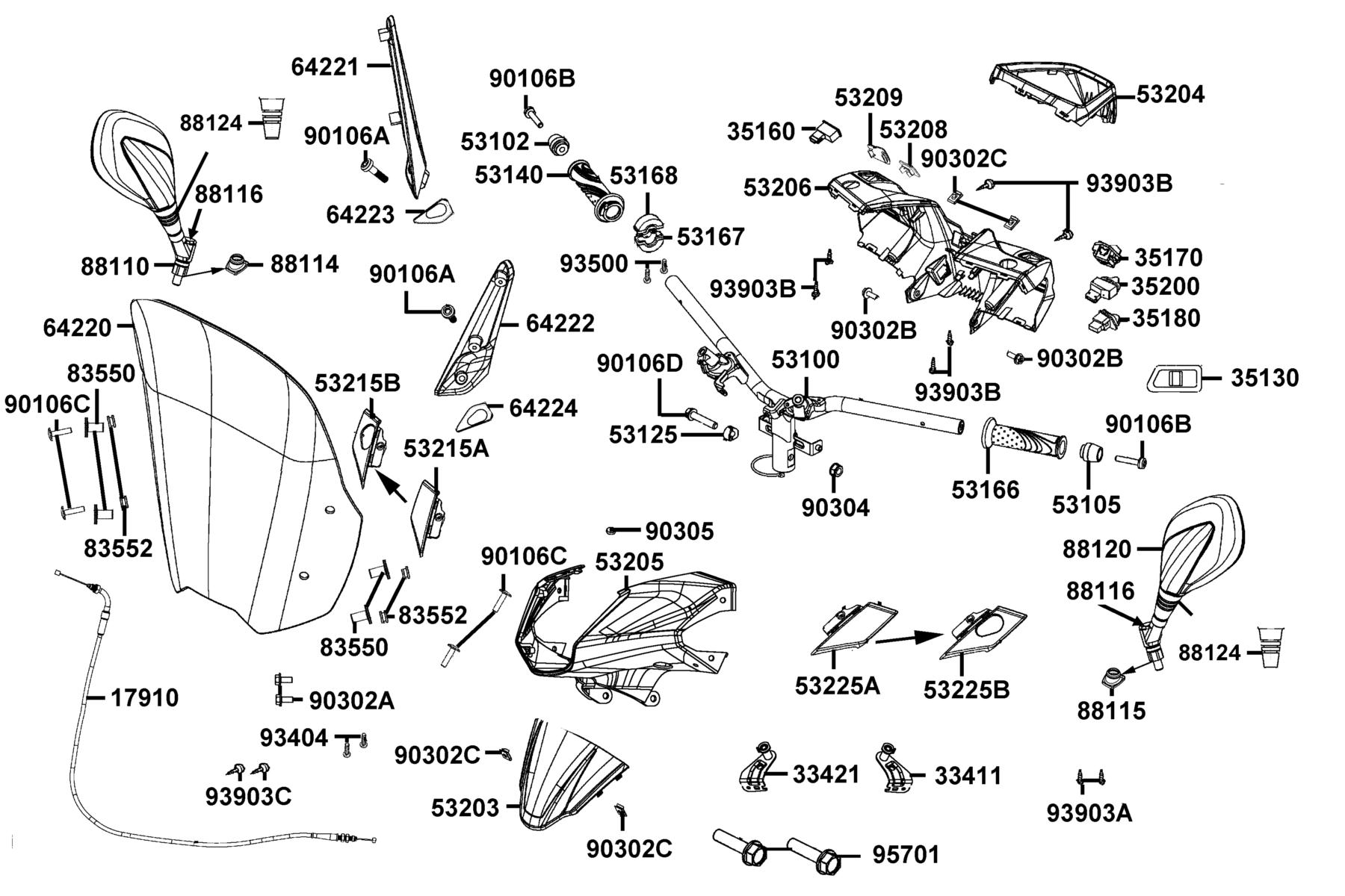 People S 150i ABS MY2026 Handle Steering ● Handle Cover parts diagram
