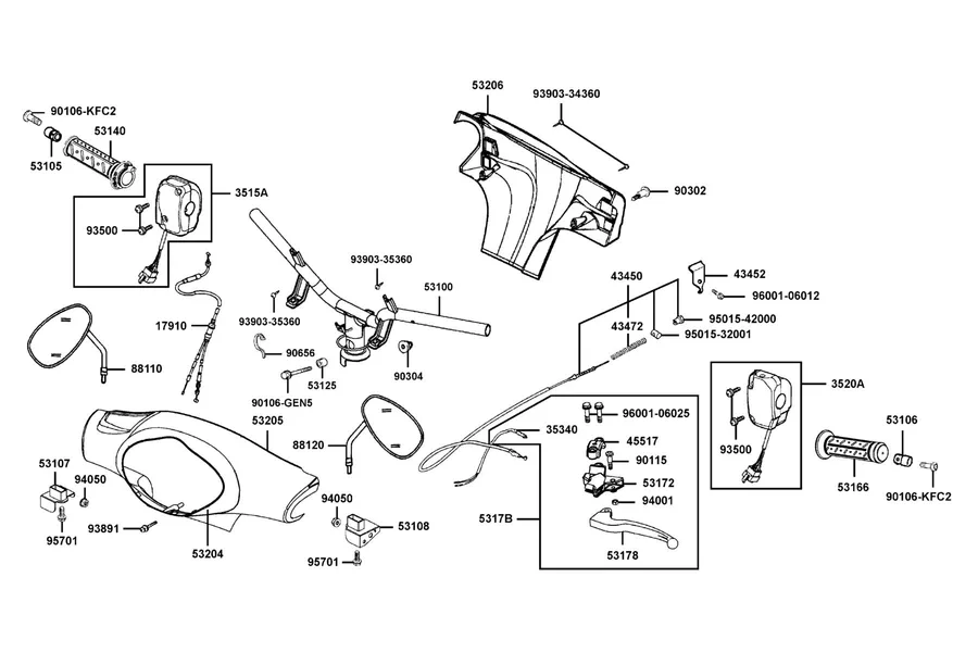 F03 Handle Steering and Handle Cover parts diagram