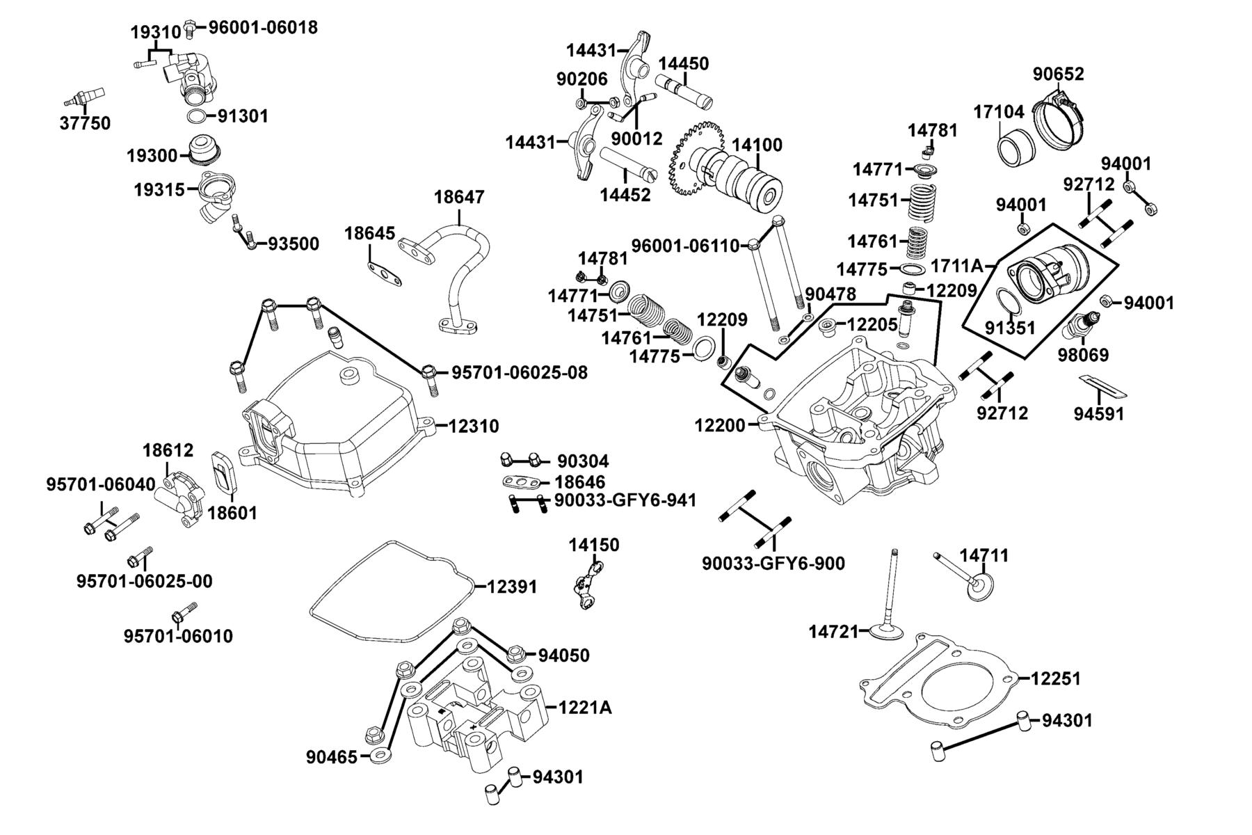KYMCO Mongoose 300 (2010) Cylinder Head Cover and Cylinder Head parts diagram