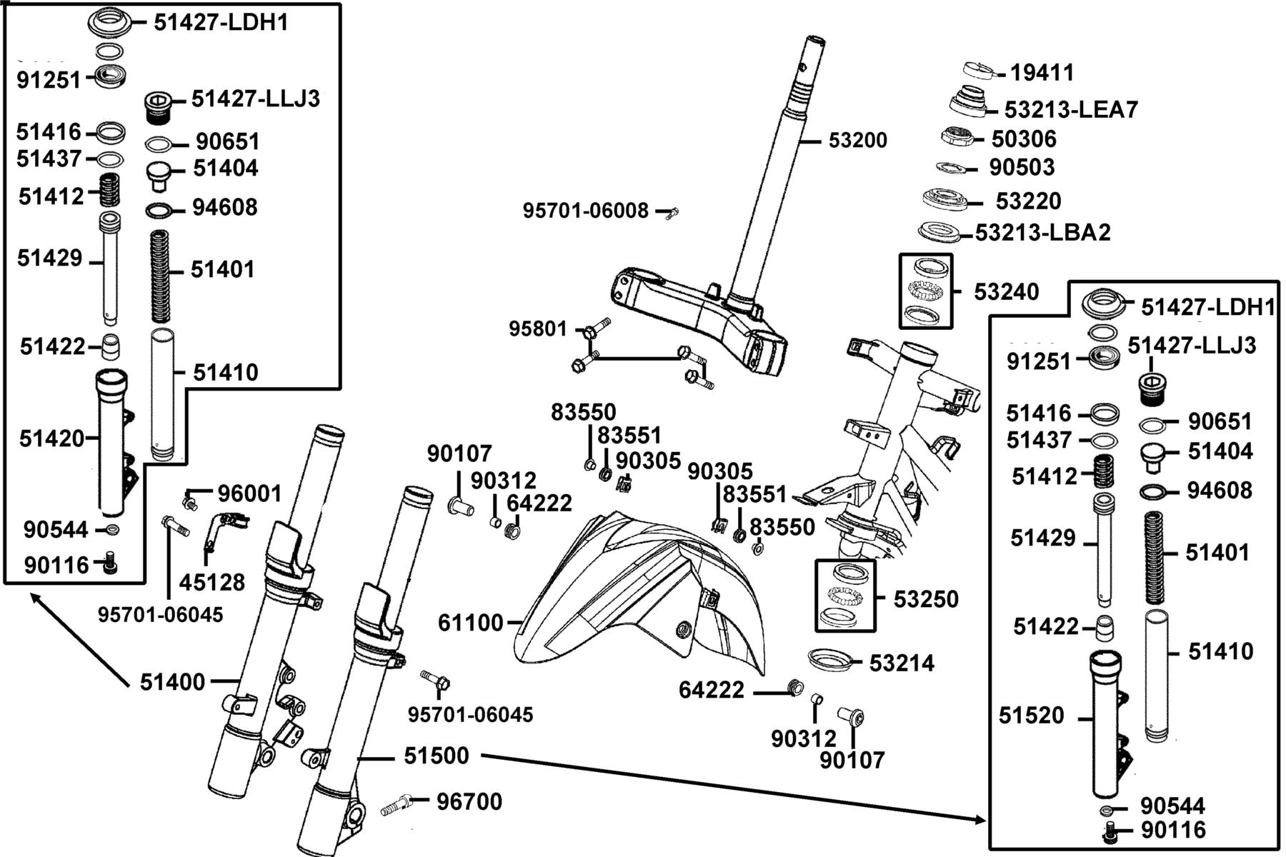 X-TOWN 300（2018） Stem Steering ● Front Cushion parts diagram