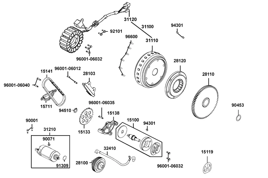 E06 Starting Motor and Generator parts diagram