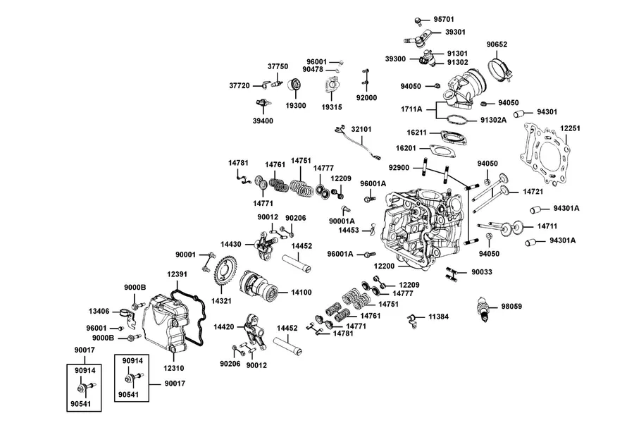 E02 Cylinder Head Cover and Cylinder Head parts diagram