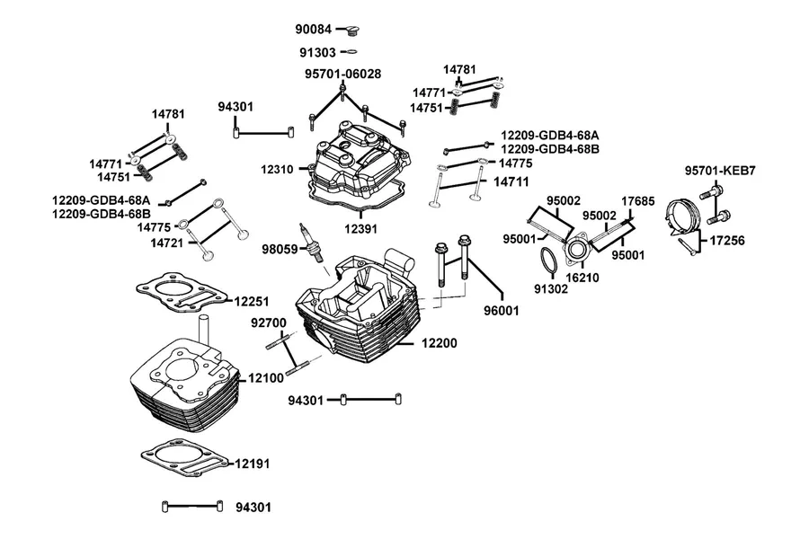 E01 Cylinder and Cylinder Head parts diagram
