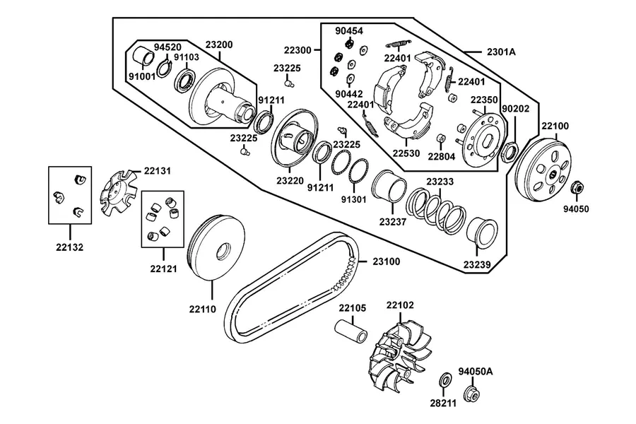 E05 Driven Pulley parts diagram