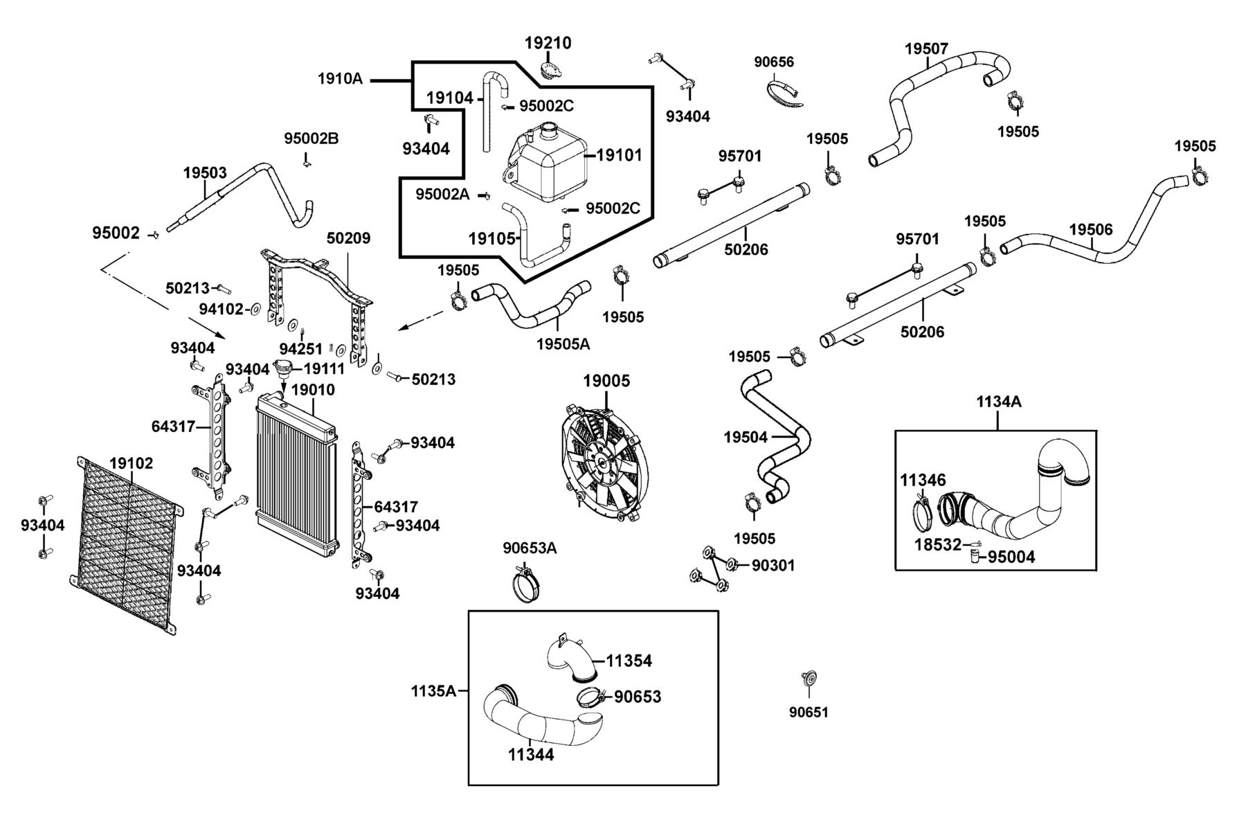 UXV 700i(2018) Radiator parts diagram