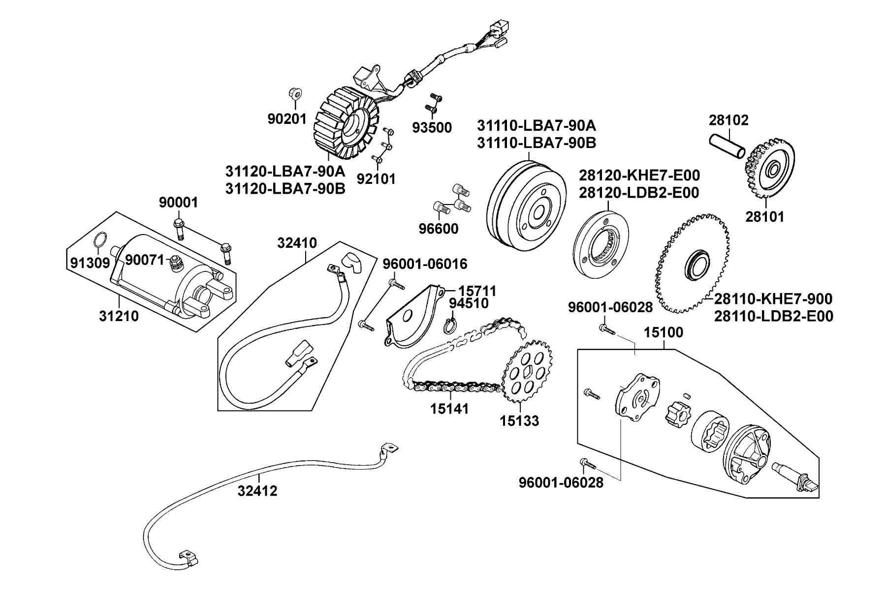 KYMCO Mongoose 250 (2004-2007) Starting Motor and Generator parts diagram