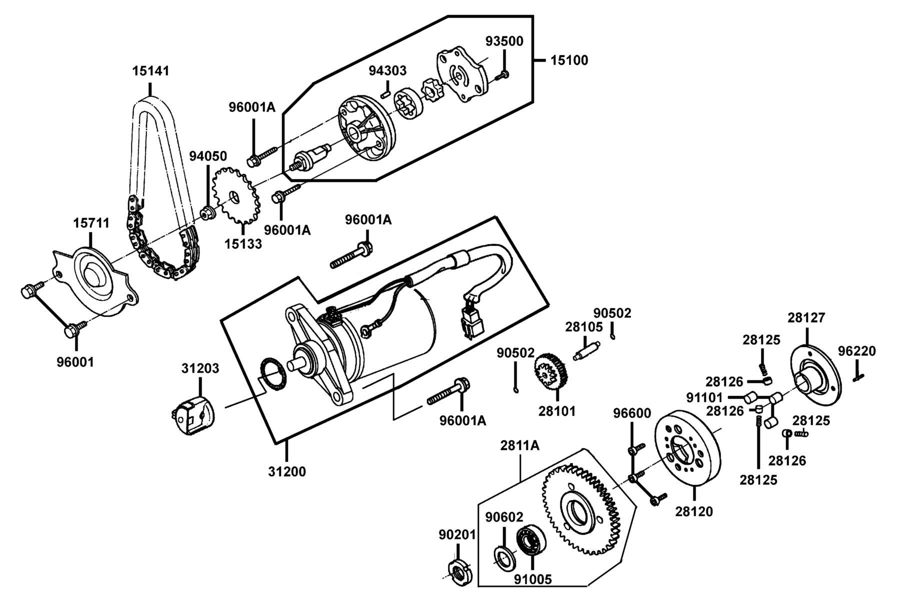 MONGOOSE 110i Starting Motor●Oil Pump parts diagram