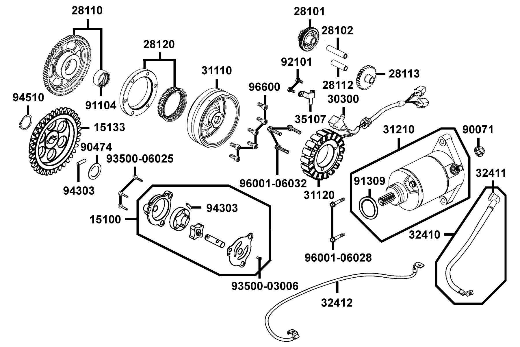 KYMCO MXU 375 LE 2010 - 2011 Starting Motor and Generator parts diagram